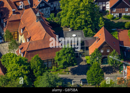 Luftaufnahme, Kunsthaus Rietberg, Art Garden, Glaswürfel, Rietberg, Ostwestfalen, Nord Rhein Westfalen, Deutschland, Europa Stockfoto