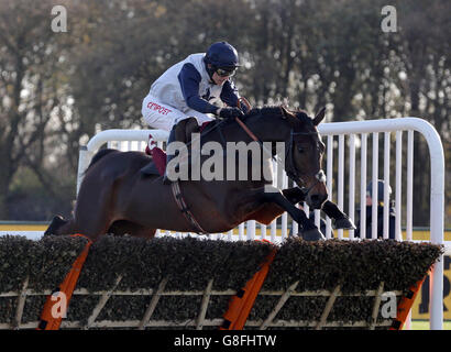 Baby King unter Paddy Brennan gewinnt am Betfair Chase Day auf der Haydock Racecourse die Read Paul Nicholls exklusiv bei Betfair Handicap Hurdle. Stockfoto