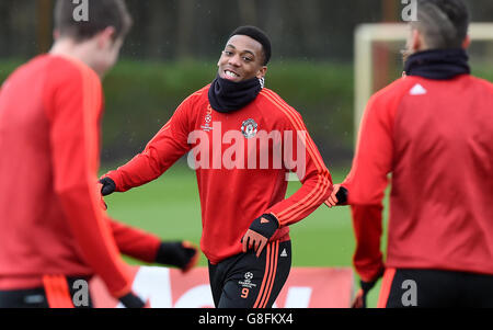 Manchester United Training - UEFA Champions League - Gruppe B - Manchester United / PSV Eindhoven - Aon Training Complex. Anthony Martial von Manchester United während der Trainingseinheit im Aon Training Complex, Carrington. Stockfoto