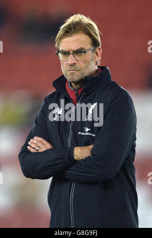 Liverpool-Manager Jürgen Klopp während des Capital One Cup, Quarter Final in St. Mary's, Southampton. Stockfoto