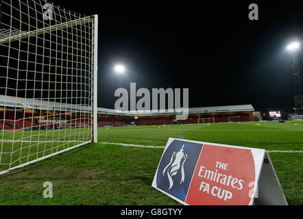 Blundell Park von Grimsby Town pitch den Emirates FA Cup, das zweite Spiel in Blundell Park, Cleethorpes. Stockfoto