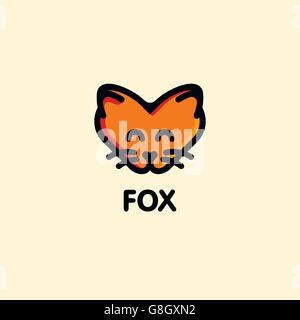 Isolierte orange Farbe Fuchs auf rosa Hintergrund. Niedliche Tier Maulkorb-Vektor-Logo. Cartoon Charakter Kopf Logo. Kinder-Spielzeug-Vektor-Illustration. Stock Vektor