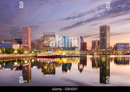 Skyline von Baltimore, Maryland, USA am Innenhafen. Stockfoto