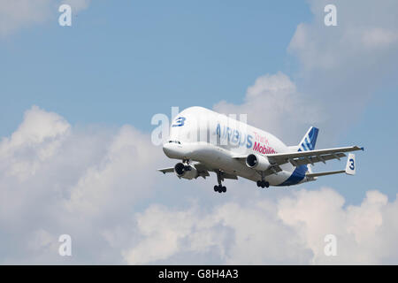 Hamburg, Deutschland - 27. Juni 2016: A Beluga Supertransporter landet auf dem Airbus-Werk in Hamburg-Finkenwerder Stockfoto