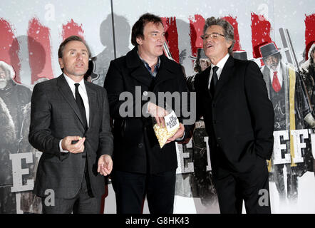 Tim Roth, Quentin Tarantino und Kurt Russell bei der Premiere von The Hateful Eight am Odeon Leicester Square, London. DRÜCKEN SIE VERBANDSFOTO. Bilddatum: Donnerstag, 10. Dezember 2015. Siehe PA Story SHOWBIZ Tarantino. Das Foto sollte lauten: Yui Mok/PA Wire Stockfoto