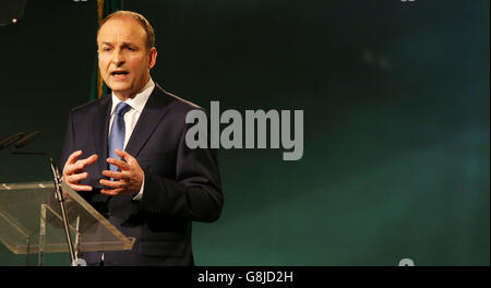 Fianna Fail-Chef Micheal Martin spricht beim jährlichen ard-Fheis der Partei im Citywest in Dublin. Stockfoto