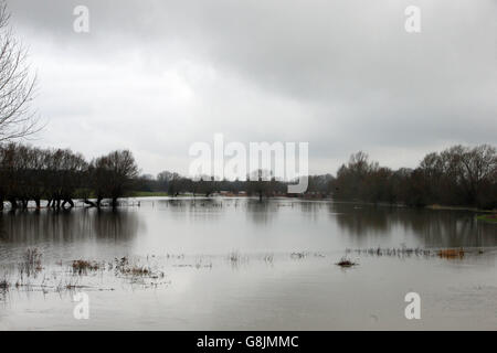 Die Themse hat ihr Ufer bei Newbridge West Oxfordshire nach starken Regenfällen platzen lassen. Stockfoto