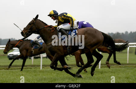 Market Rasen Racecourse. Hürde auf der Rennbahn Market Rasen. Stockfoto