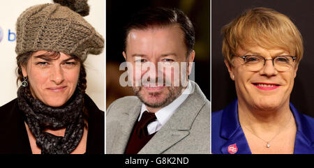 Fotos von links nach rechts von Tracey Emin, Ricky Gervais und Eddie Izzard. Stockfoto