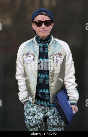 Kaname, aus Japan, vor der James Long London Collections Men AW2016 Show im BFC Show Space, The Strand, London. Stockfoto