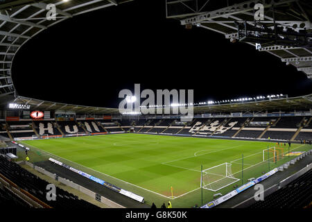 Hull City gegen Cardiff City - Sky Bet Championship - KC Stadium. Ein Blick auf das KC Stadium, Hull vor dem Anpfiff. Stockfoto