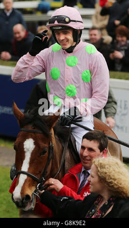 Faugheen und Jockey Ruby Walsh im Paradering nach dem Gewinn der Hürde des irischen BHP Insurances-Champions während des Hürdentages des irischen BHP Insurances-Champions im Leopardstown Racecouse, Dublin. Stockfoto