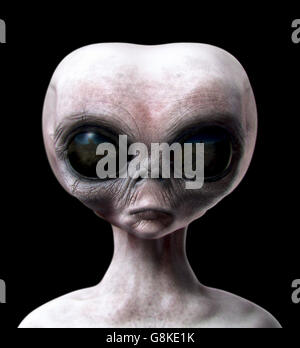 Grauen alien portrait Vorderansicht isoliert auf Schwarz. Stockfoto