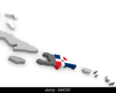 Karte der Dominikanischen Republik mit eingebetteten Nationalflagge. 3D illustration Stockfoto