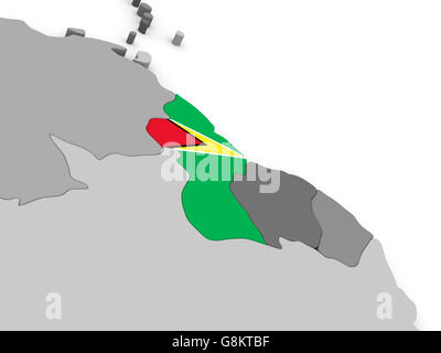 Karte von Guyana mit eingebetteten Nationalflagge. 3D illustration Stockfoto