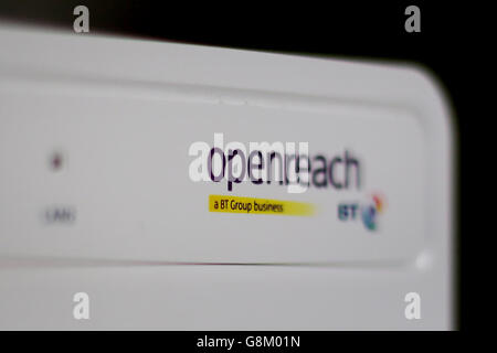 BT OpenReach. Ein Internet-Router von British Telecom OpenReach. Stockfoto