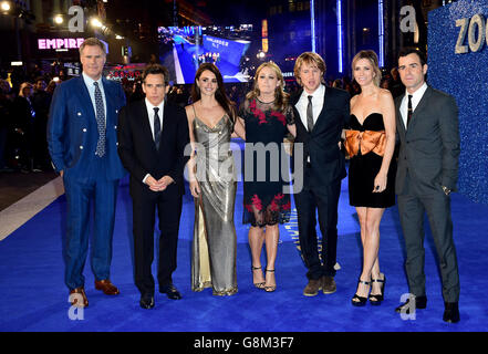 Will Ferrell, Ben Stiller, Penelope Cruz, Christine Taylor, Owen Wilson, Kristen Wiig und Justin Theroux bei der Zoolander 2 UK Premiere im Empire, Leicester Square, London. DRÜCKEN Sie VERBANDSFOTO. Bilddatum: Donnerstag, 4. Februar 2016. Bildnachweis sollte lauten: Ian West/PA Wire Stockfoto