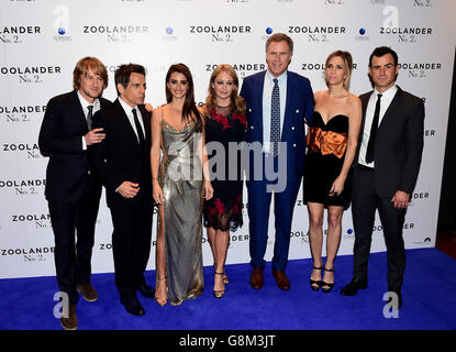 Owen Wilson, Ben Stiller, Penelope Cruz, Christine Taylor, Will Ferrell, Kristen Wiig und Justin Theroux bei der britischen Premiere von Zoolander 2 im Empire, Leicester Square, London. DRÜCKEN SIE VERBANDSFOTO. Bilddatum: Donnerstag, 4. Februar 2016. Das Foto sollte lauten: Ian West/PA Wire Stockfoto