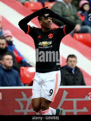 Sunderland gegen Manchester United - Barclays Premier League - Stadium of Light. Anthony Martial von Manchester United feiert seinen Ausgleich Stockfoto