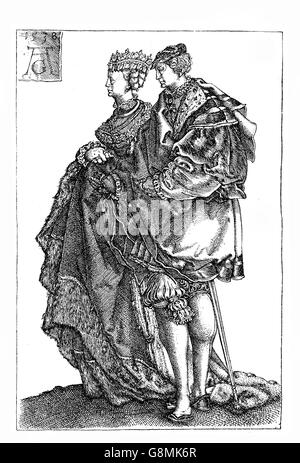 Deutschen Renaissance, Heinrich Aldegrever (1502-1555) Ehe Tänzer Gravur Stockfoto