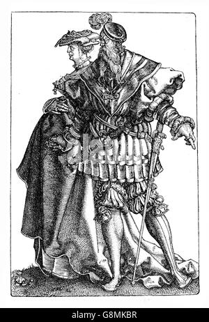 Deutschen Renaissance, Heinrich Aldegrever (1502-1555) Tanzpaar, Gravur Stockfoto