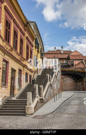 Treppe auf die Brücke liegt in Sibiu, Rumänien Stockfoto