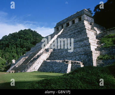 Mexiko. Palenque. Maya Stadt. 7.-8. c. Tempel der Inschriften. Funerary Denkmal Hanab-Kapal. Klassische Periode. Stockfoto