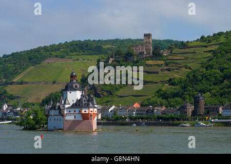 Burg Pfalzgrafenstein. in der Nähe von Kaub mitten im Rhein, A UNESCO World Heritage Site oberen mittleren Rheintal Stockfoto