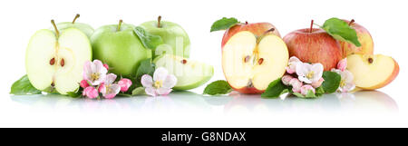 Apple Obst Äpfel Obst schneiden die Hälfte isoliert auf weißem Hintergrund Stockfoto