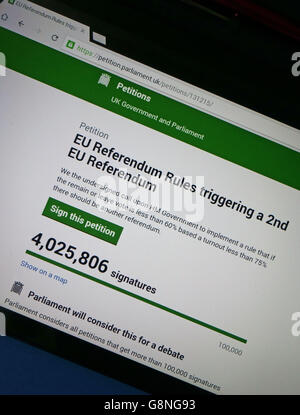 Online-Petition für 2. EU-Referendum überschreitet 4 Millionen Unterschriften, London Stockfoto