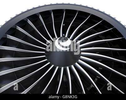 Nahaufnahme der Jet-Engine Turbo Lüfterflügel. 3D-Rendering Bild. Stockfoto