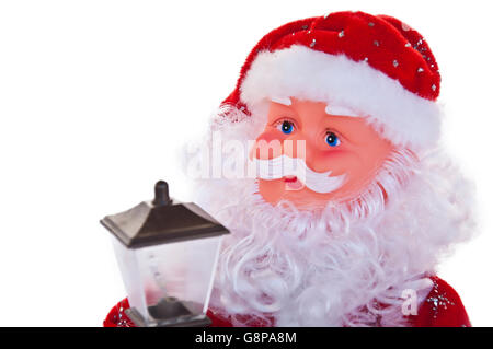 Weihnachten Weihnachtsmann mit Laterne, Isolated on White Stockfoto