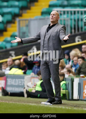 Celtic gegen Greenock Morton - William Hill Scottish Cup - Viertelfinale - Celtic Park. Greenock Morton Manager Jim Duffy beim William Hill Scottish Cup, Quarter Final Spiel im Celtic Park, Glasgow. Stockfoto