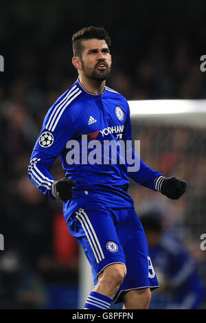 Chelsea gegen Paris Saint Germain - UEFA Champions League - 16. Runde - zweite Etappe - Stamford Bridge. Der Chelsea-Spieler Diego Costa feiert, dass er das erste Tor des Spiels erzielte Stockfoto