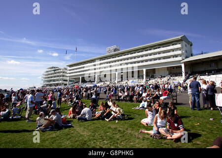 Pferderennen Sie - Familie Funday - Epsom Downs Racecourse Stockfoto