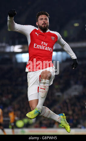 Hull City / Arsenal - Emirates FA Cup - Fünfte Runde Replay - KC Stadium. Olivier Giroud von Arsenal feiert das zweite Tor seines Spielers Stockfoto