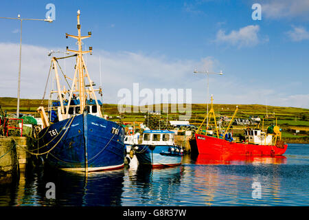 Angelboote/Fischerboote vertäut an der Pier in Portmagee in County Kerry Irland, Europa. Stockfoto