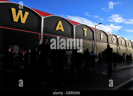 Ein Blick auf die Vicarage Road vor dem Barclays Premier League-Spiel zwischen Watford und Leicester City. Bilddatum: Samstag, 5. März 2016. Siehe PA Geschichte FUSSBALL Watford. Das Foto sollte lauten: Nick Potts/PA Wire. Stockfoto