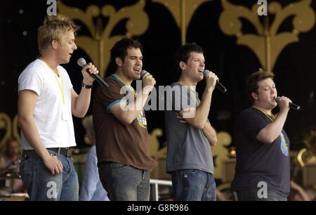 BBC Proms im Park 2005. X-Factor's G4 Proben. Stockfoto