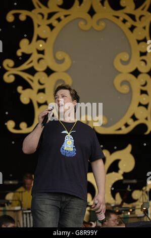 BBC Proms im Park 2005. X-Factor's G4 Proben. Stockfoto