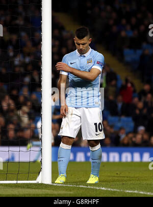 Manchester City / Dynamo Kiew - UEFA Champions League - 16. Runde - zweite Etappe - Etihad Stadium. Sergio Aguero von Manchester City während des UEFA Champions League-Spiels im Etihad Stadium, Manchester. Stockfoto