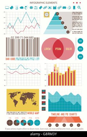 Satz von Infografik Elemente, Web-Technologie-Symbole. Vektor-Timeline, Option Grafik, Barcode-Symbol. Kreisdiagramm Info-Grafik-Symbol. Stock Vektor