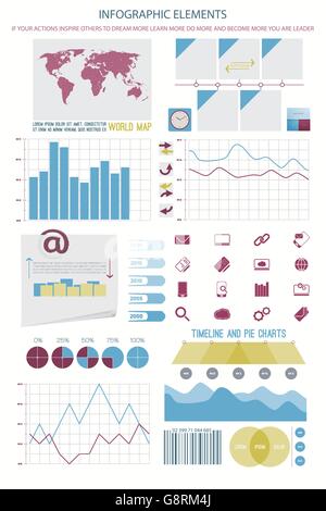 Infografik-Elemente, Web-Technologie-Symbole. Vektor-Timeline Option Grafik, Uhr, Barcode-Zeichen. Kreisdiagramm Info-Grafik-Symbol. FIN Stock Vektor