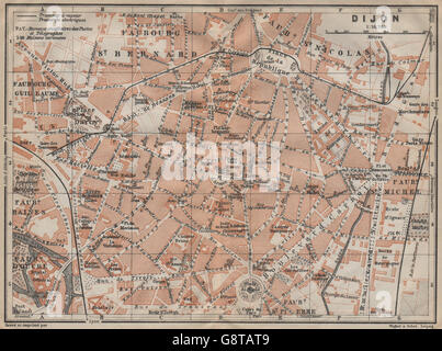 DIJON antiken Stadt Stadt Plan De La Ville. Côte-d ' or. Bourgogne Carte, 1909-Karte Stockfoto