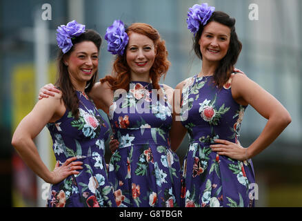 Ladies Day - Crabbie's Grand National Festival - Aintree Racecourse. Racegoers kommen zum Ladies Day des Crabbie's Grand National Festivals auf der Aintree Racecourse, Liverpool. Stockfoto