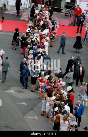 Ein allgemeiner Blick auf die Rennfahrer während des Ladies Day des Crabbie's Grand National Festivals auf der Aintree Racecourse, Liverpool. Stockfoto