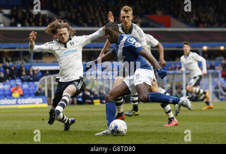 Birmingham City gegen Fulham - Sky Bet Championship - St Andrew's. Clayton Donaldson von Birmingham City und Richard Stearman von Fulham (links) Stockfoto