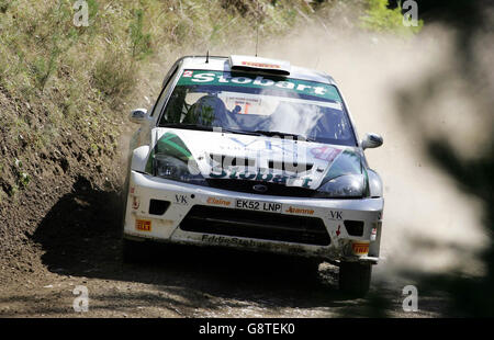 Der britische Mark Higgins in seinem Ford Focus während der Trawscoed-Etappe während der Wales Rally GB in Brechfa, Wales, Freitag, 16. September 2005. DRÜCKEN SIE VERBANDSFOTO. Bildnachweis sollte lauten: David Davies/PA. Stockfoto