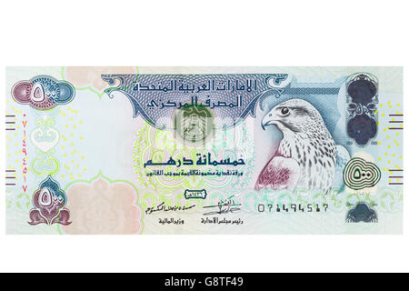 Vereinigte Arabische Emirate VAE fünfhundert Dirham Hinweis auf weißem Hintergrund Stockfoto