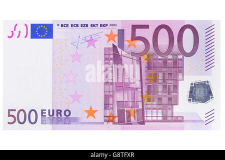 Fünfhundert-Euro-Banknote auf weißem Hintergrund Stockfoto